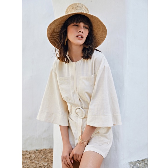 Cotton Beige Boho Romper Loose Fit Bell Sleeve - Picture 4 of 8